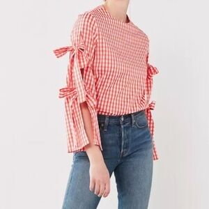 Style mafia orange & white gingham tie Gingham Tie Sleeve Shirt, size Medium